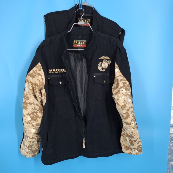 K&S Other - U.S. Services Valiant K&S MARINES Men's Blk Denim Bomber Jacket 2XL w/ liner